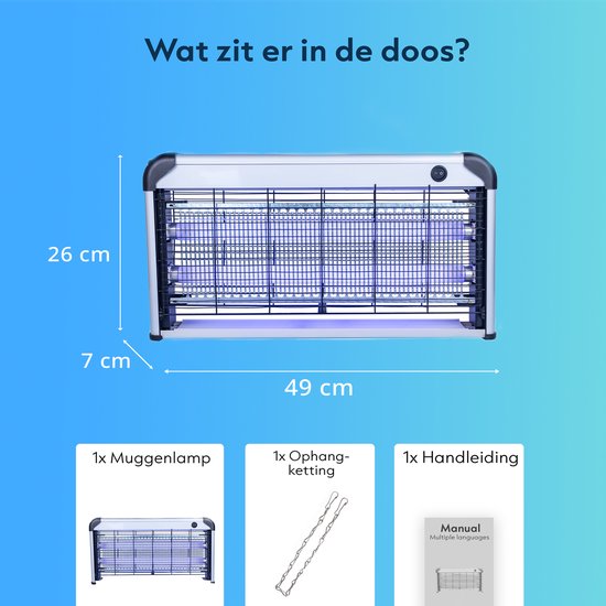 Muggenlamp tot 100m² - 30 Watt Vliegenvanger Elektrisch - 2M Snoer - Voor Binnen en Overdekte Buitenruimtes