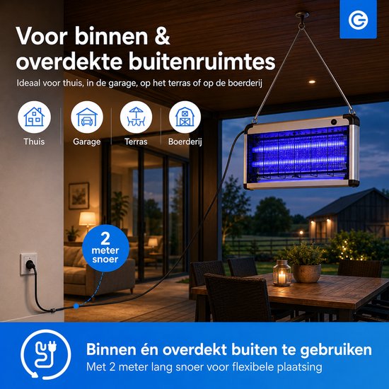 Muggenlamp tot 100m² - 30 Watt Vliegenvanger Elektrisch - 2M Snoer - Voor Binnen en Overdekte Buitenruimtes
