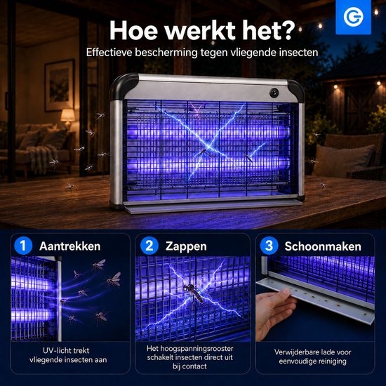 Muggenlamp tot 100m² - 30 Watt Vliegenvanger Elektrisch - 2M Snoer - Voor Binnen en Overdekte Buitenruimtes