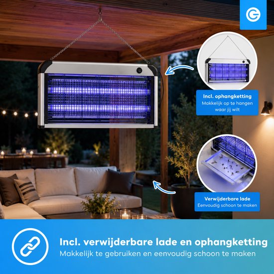 Muggenlamp tot 100m² - 30 Watt Vliegenvanger Elektrisch - 2M Snoer - Voor Binnen en Overdekte Buitenruimtes