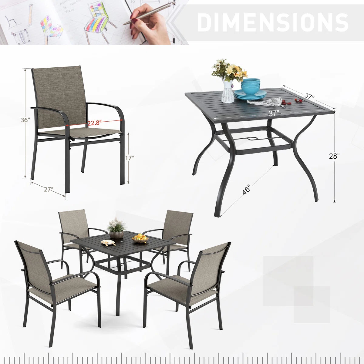 Argyri Square 4-persoons eetset, 94 cm lang