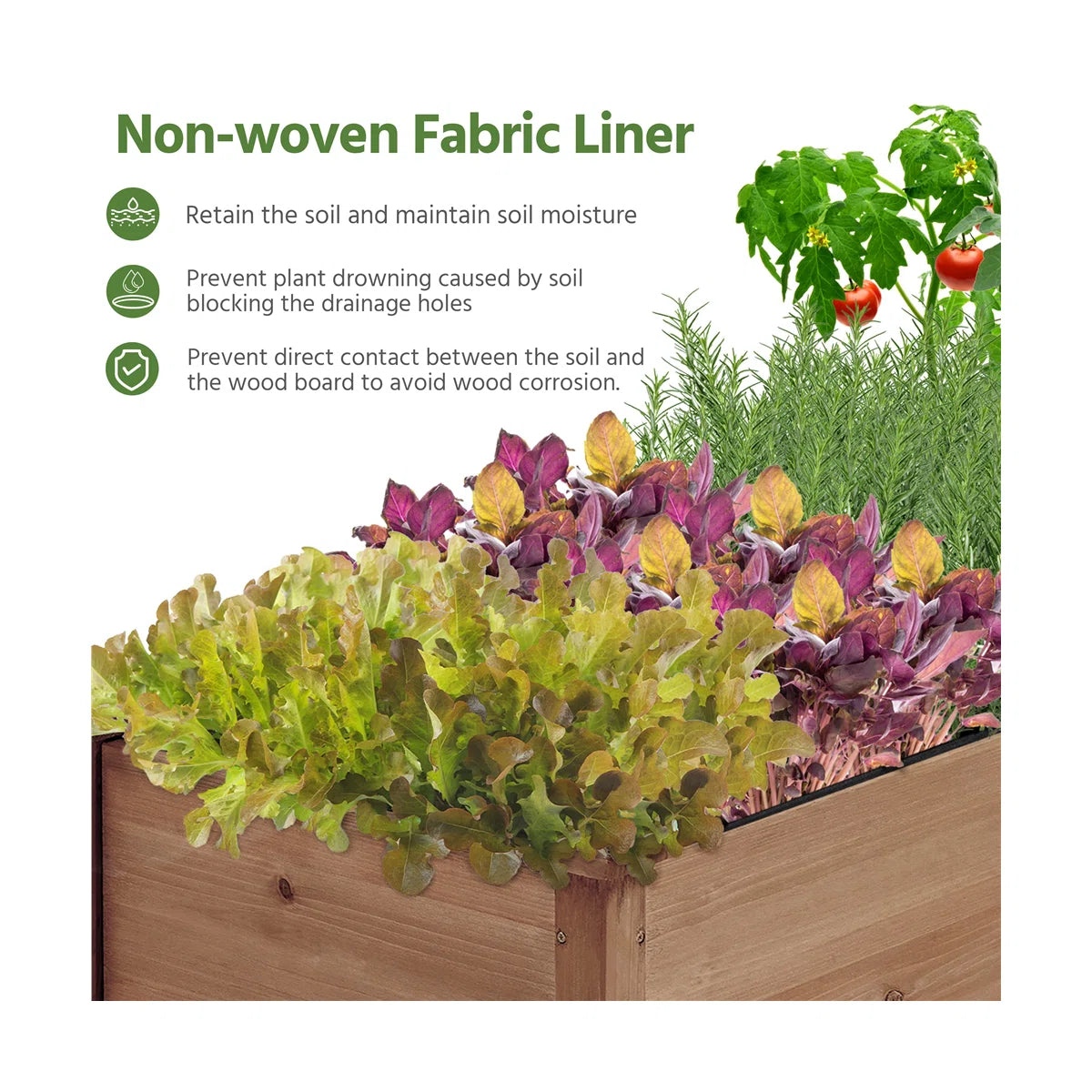 Rigney Outdoor verhoogde plantenbak van sparrenhout met stoffen voering en afwateringsgaten